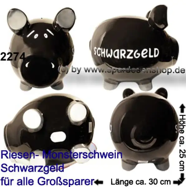 Sparschwein riesengroßes Monster Sparschwein 3D Design Schwarzgeld Keramik Gesamt